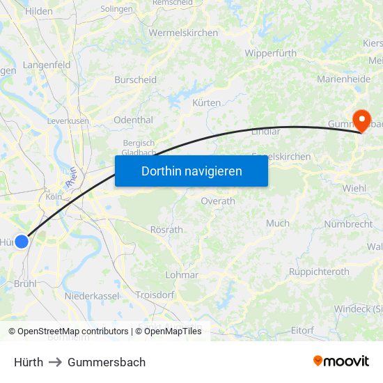 Hürth to Gummersbach map