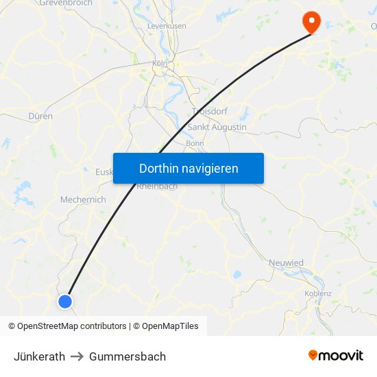 Jünkerath to Gummersbach map
