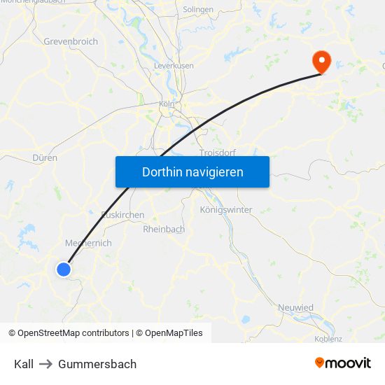 Kall to Gummersbach map