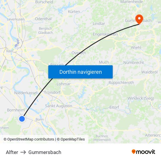 Alfter to Gummersbach map