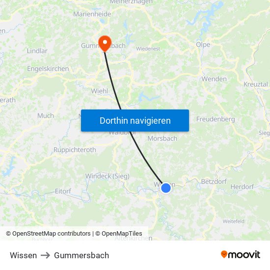 Wissen to Gummersbach map