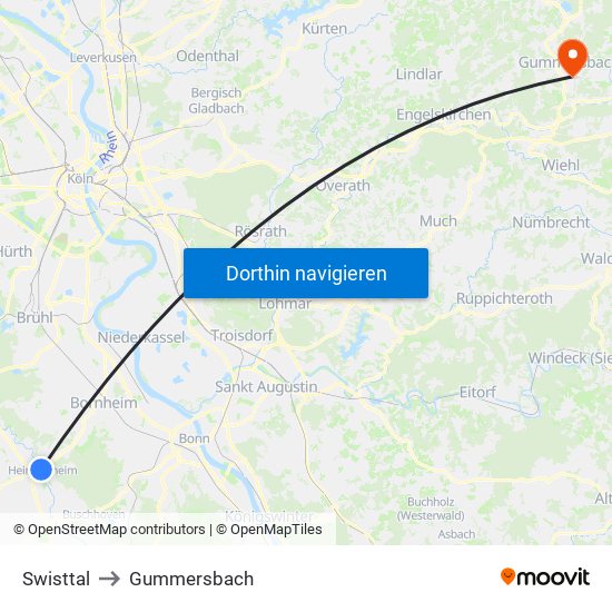 Swisttal to Gummersbach map