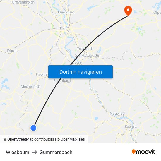 Wiesbaum to Gummersbach map