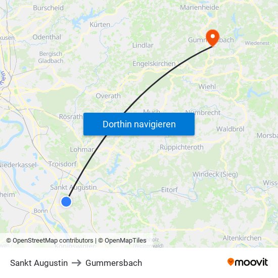 Sankt Augustin to Gummersbach map