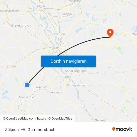 Zülpich to Gummersbach map