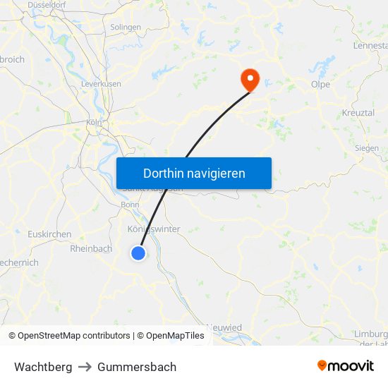 Wachtberg to Gummersbach map