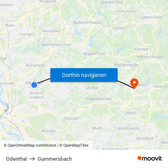 Odenthal to Gummersbach map