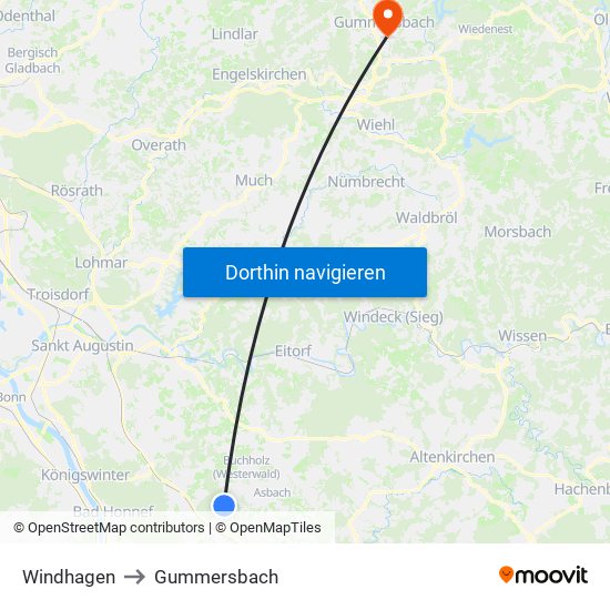 Windhagen to Gummersbach map