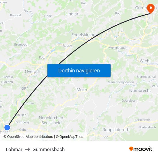 Lohmar to Gummersbach map