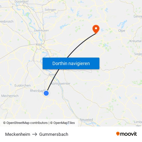 Meckenheim to Gummersbach map