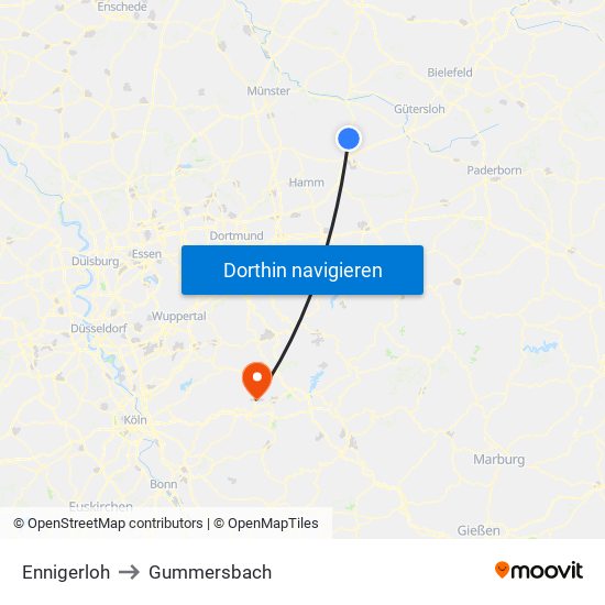 Ennigerloh to Gummersbach map