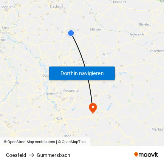 Coesfeld to Gummersbach map