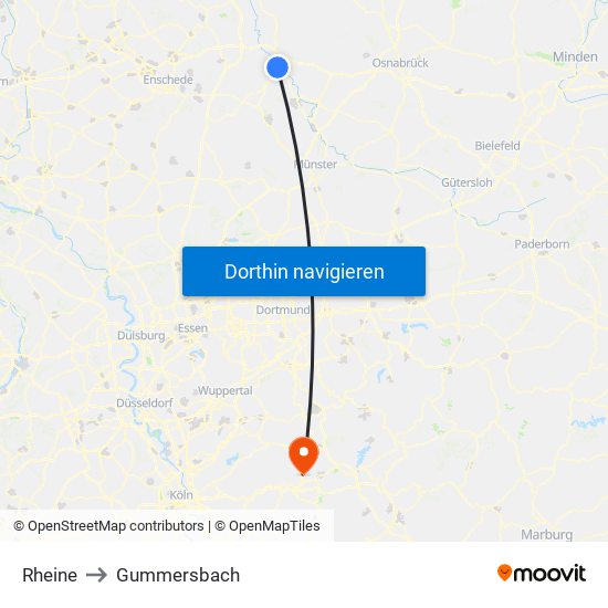 Rheine to Gummersbach map
