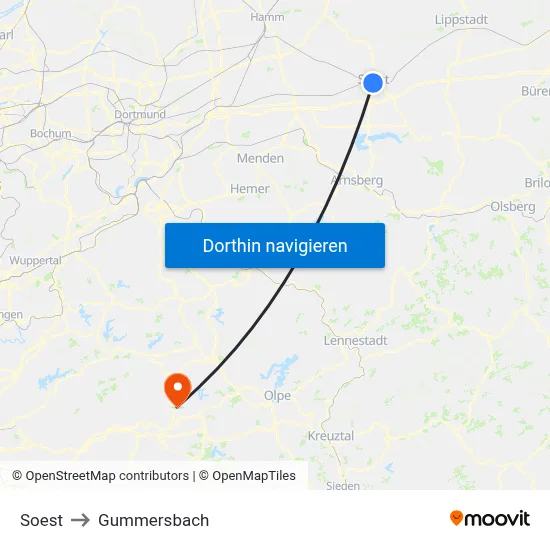 Soest to Gummersbach map