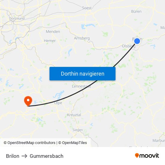 Brilon to Gummersbach map