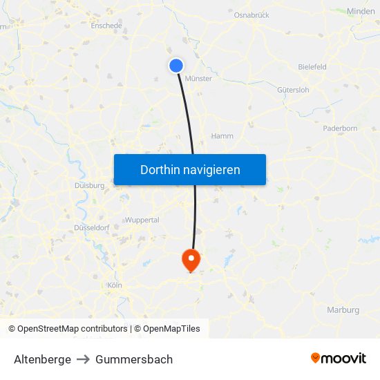 Altenberge to Gummersbach map