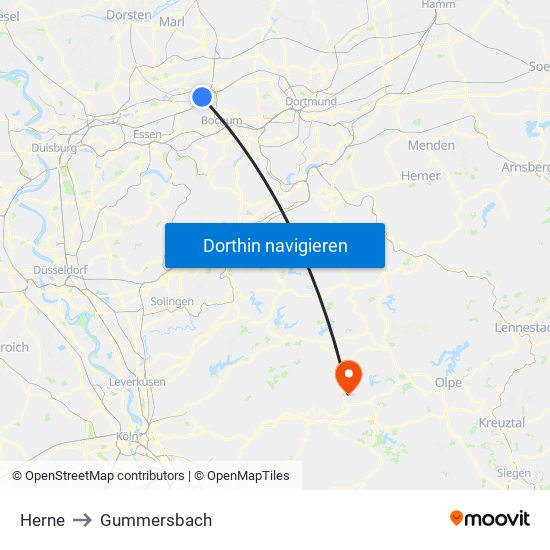 Herne to Gummersbach map