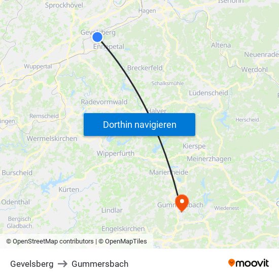 Gevelsberg to Gummersbach map