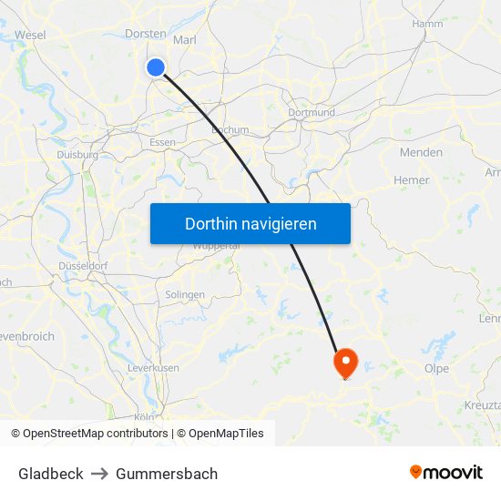 Gladbeck to Gummersbach map
