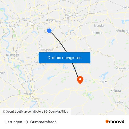 Hattingen to Gummersbach map