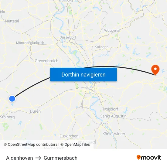 Aldenhoven to Gummersbach map