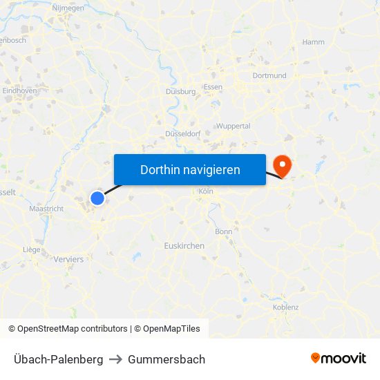 Übach-Palenberg to Gummersbach map