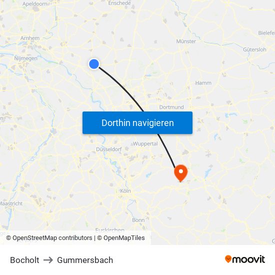 Bocholt to Gummersbach map