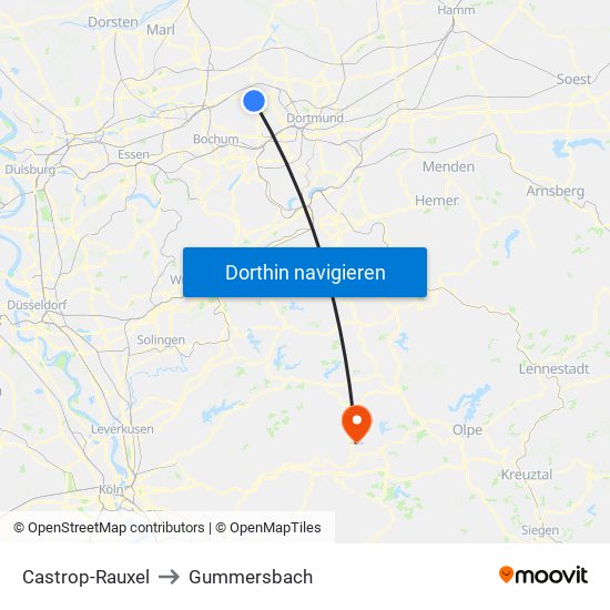 Castrop-Rauxel to Gummersbach map