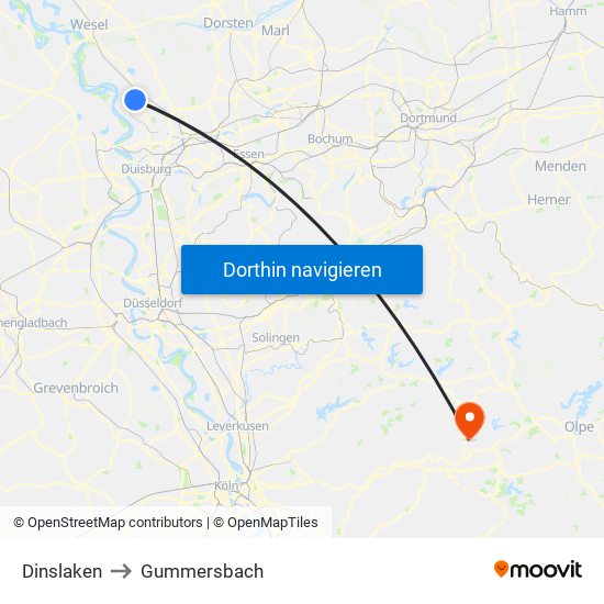 Dinslaken to Gummersbach map