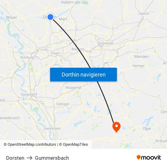 Dorsten to Gummersbach map