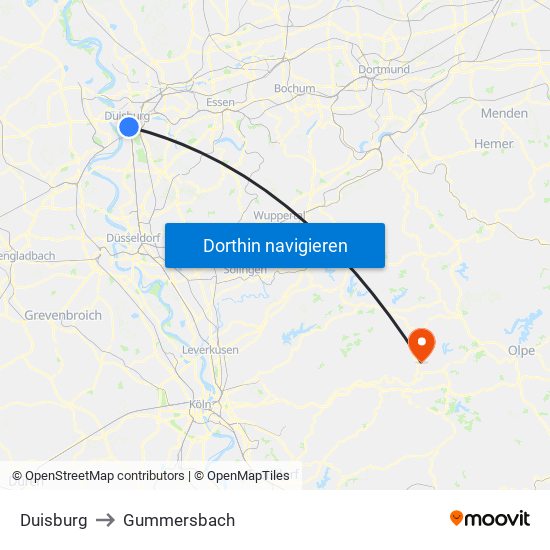 Duisburg to Gummersbach map