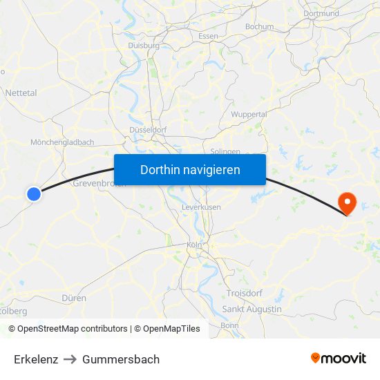 Erkelenz to Gummersbach map