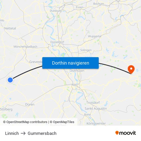 Linnich to Gummersbach map