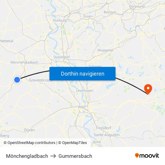 Mönchengladbach to Gummersbach map