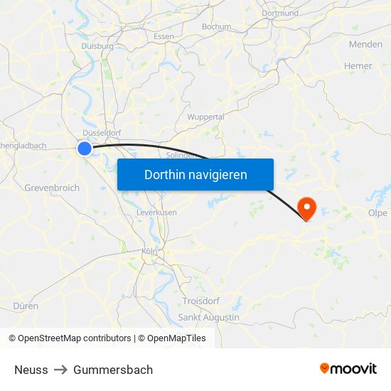 Neuss to Gummersbach map