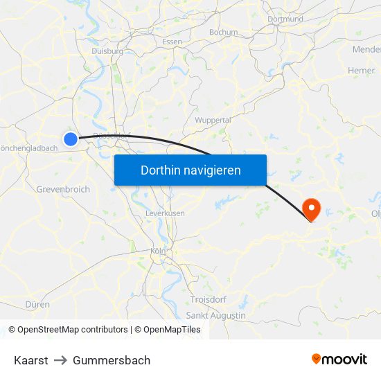 Kaarst to Gummersbach map