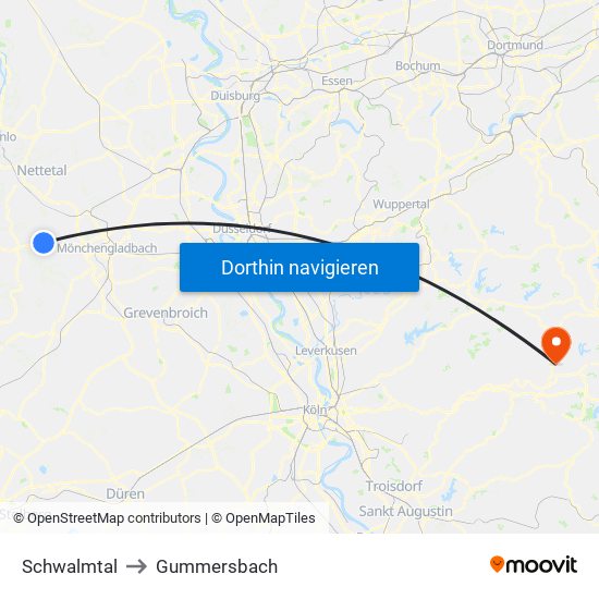 Schwalmtal to Gummersbach map