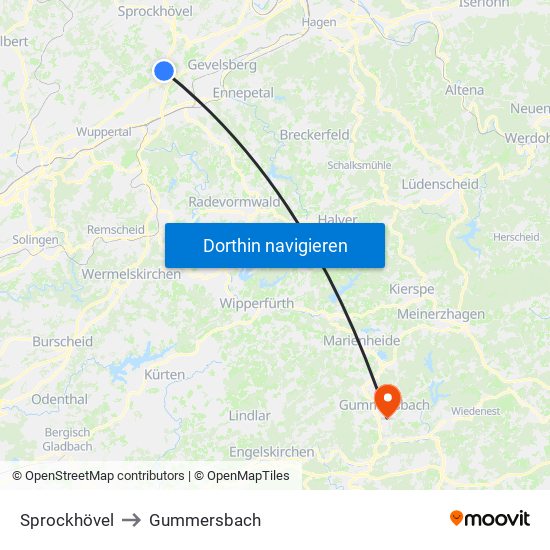 Sprockhövel to Gummersbach map