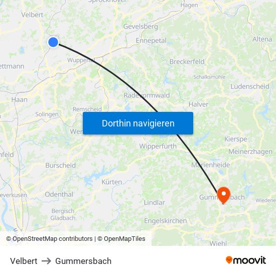 Velbert to Gummersbach map