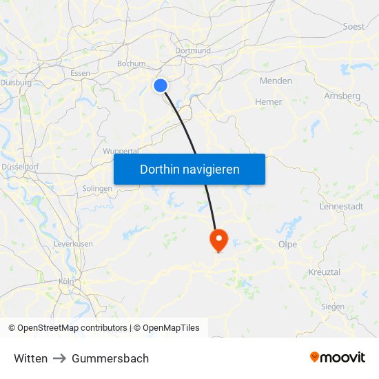 Witten to Gummersbach map