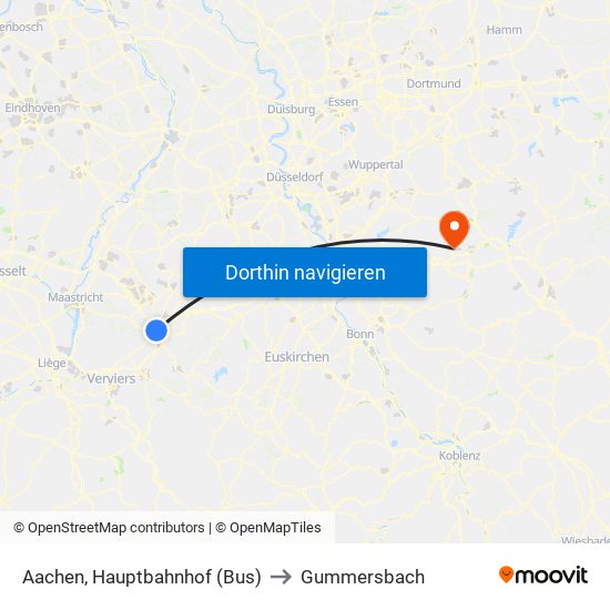 Aachen, Hauptbahnhof (Bus) to Gummersbach map