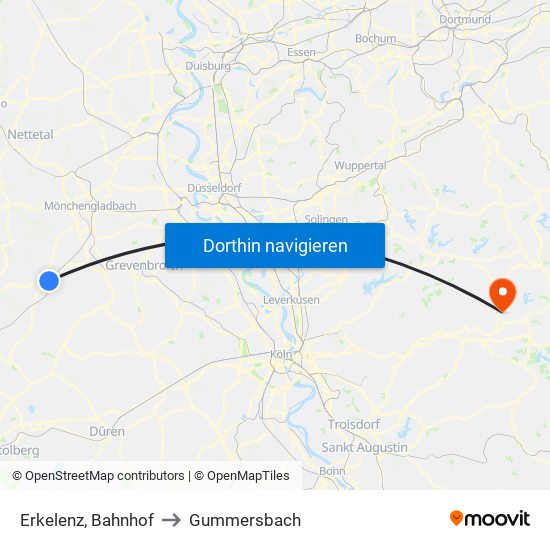 Erkelenz, Bahnhof to Gummersbach map