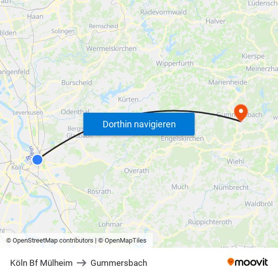 Köln Bf Mülheim to Gummersbach map