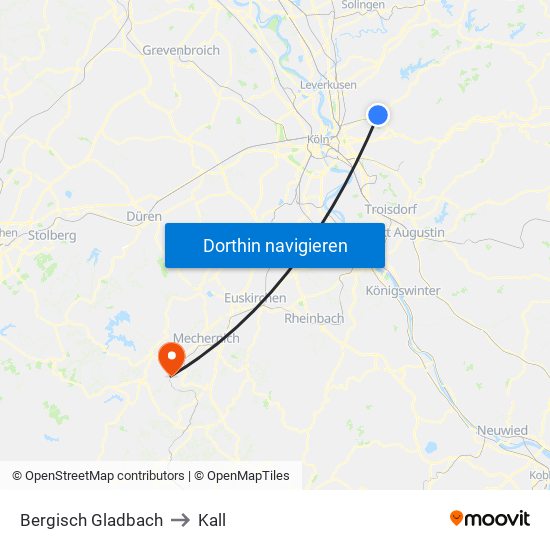 Bergisch Gladbach to Kall map