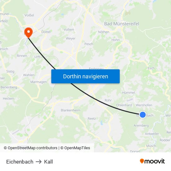 Eichenbach to Kall map