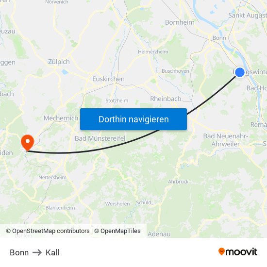 Bonn to Kall map