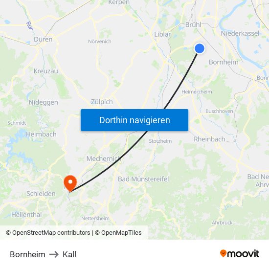 Bornheim to Kall map