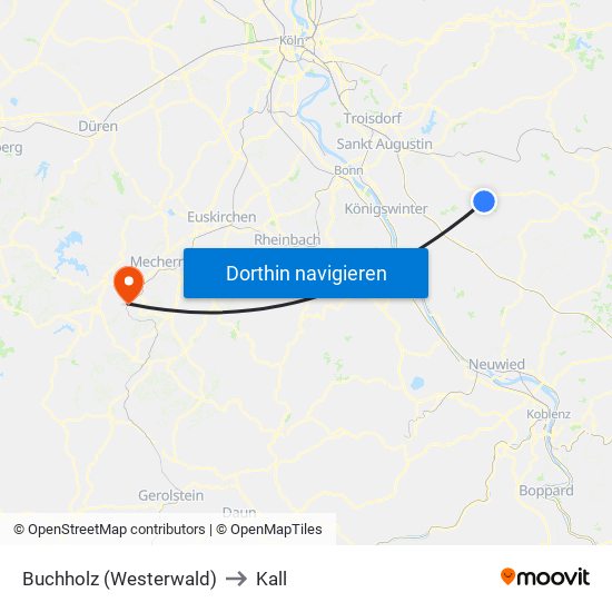 Buchholz (Westerwald) to Kall map