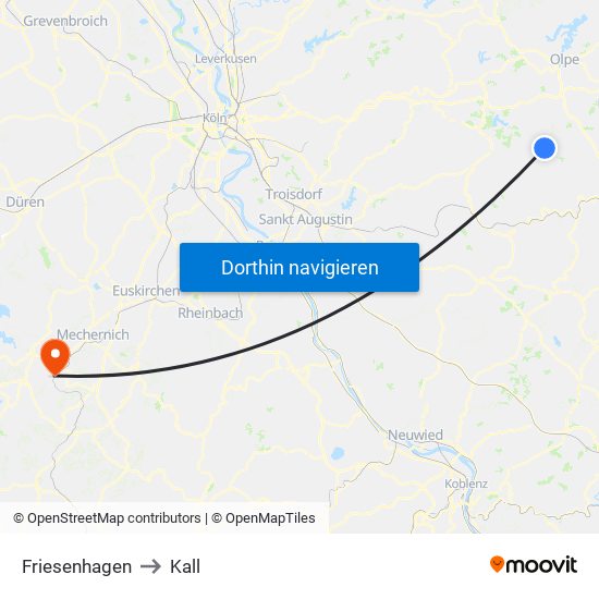Friesenhagen to Kall map