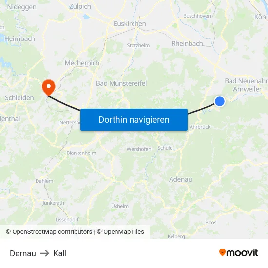 Dernau to Kall map